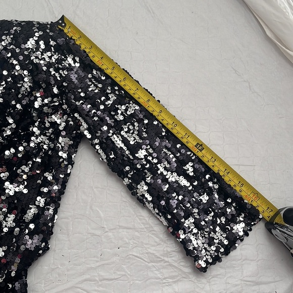 Olga and Maya black and silver sequin three quarter sleeve mini dress L - Picture 10 of 10